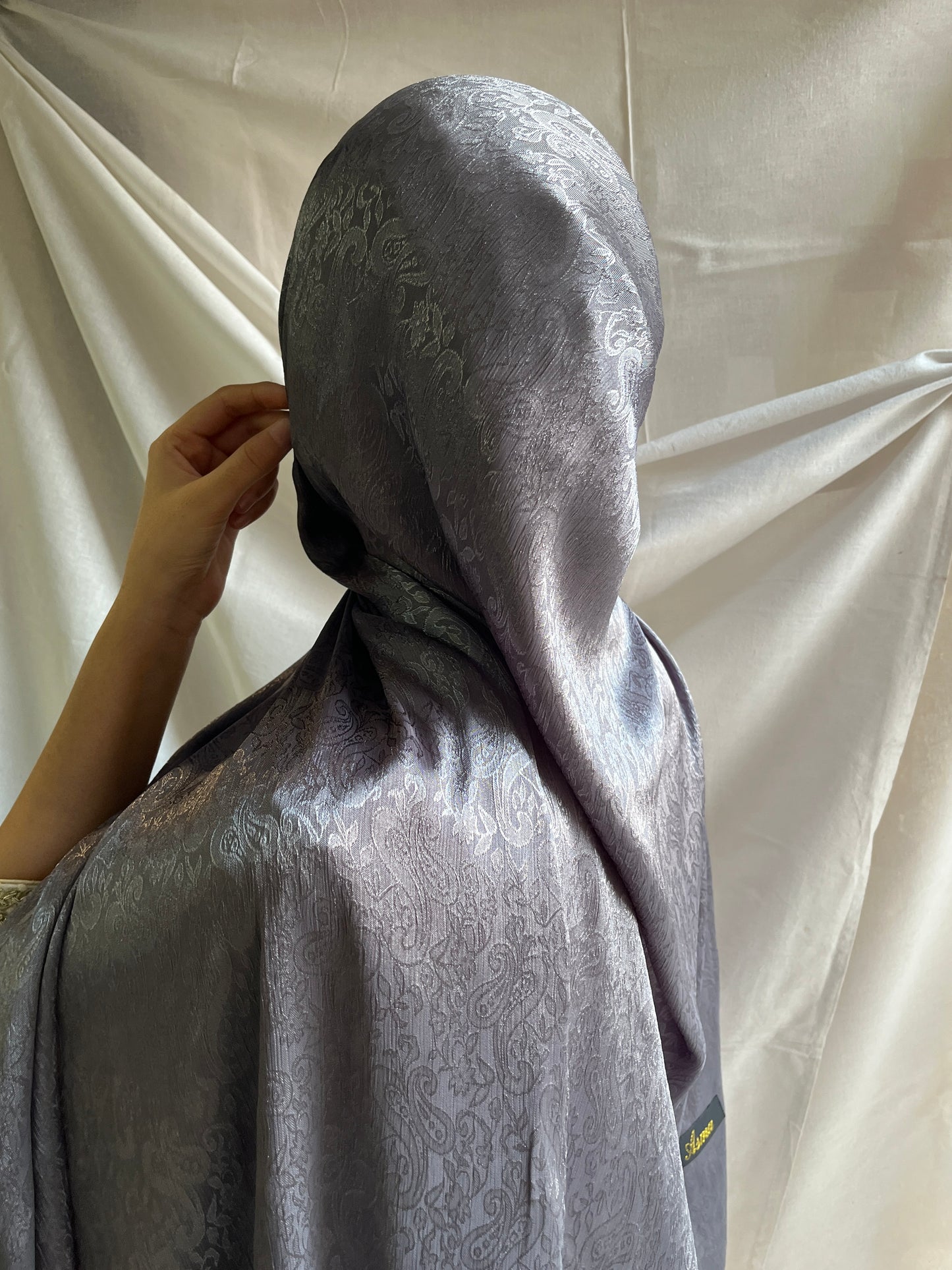Self-Print Satin Hijab - Charcoal Dusk